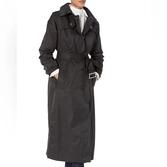 London Fog blackTrench Coat with Belt - Picture 1 of 11